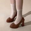 2026 Spring Vintage Women Mary Jane Shoes Concise Shallow Slip On Pumps Elegant Dress Thick Heel Ladies Single Shoes