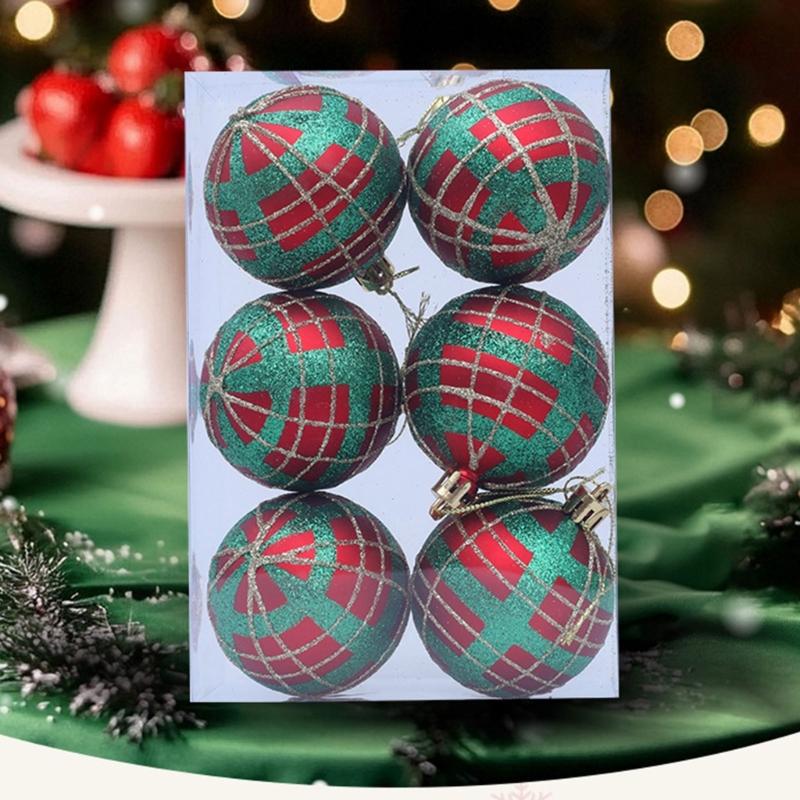 2 Boxes Christmas Tree Decorations Tartan Pattern Plastic Hanging Ball Festival Home Holiday Party Decorative Accent