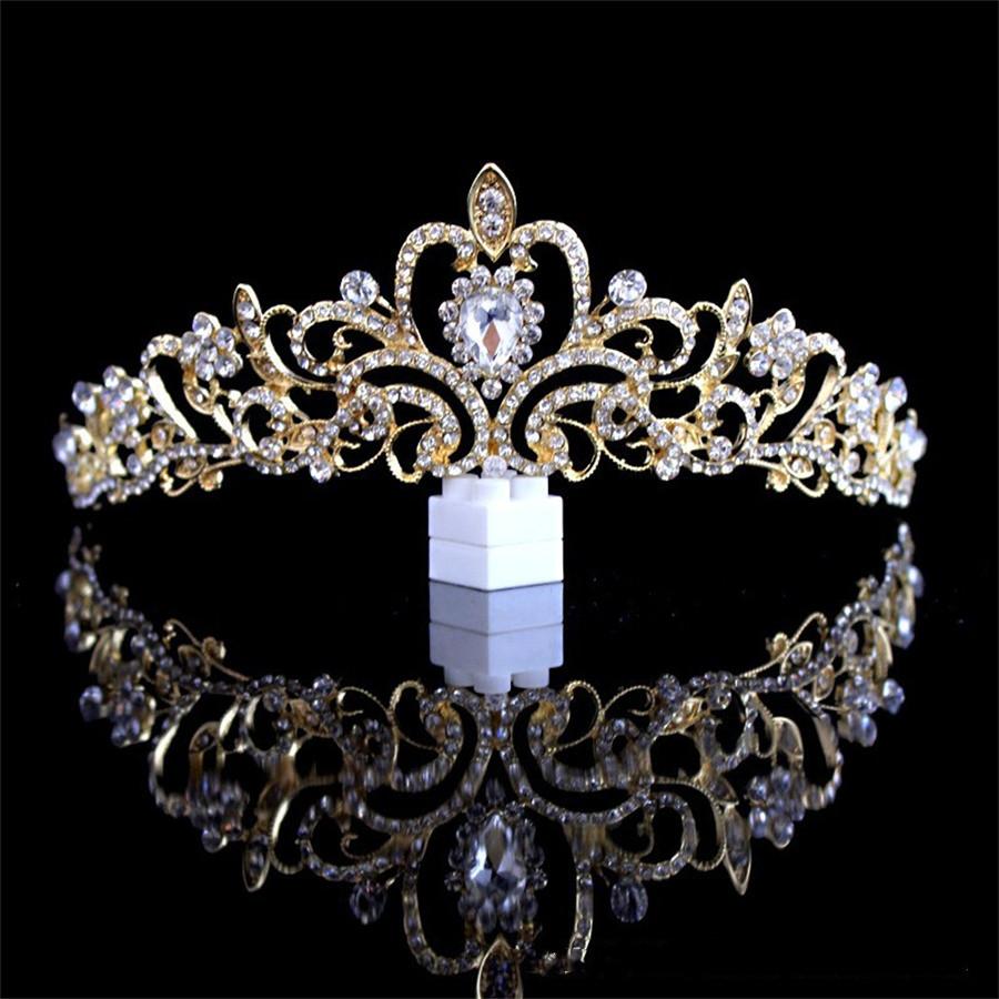Fashion Elegant Korean Gold Color Crown Hair Accessories Luxury Crystal Tiara For Women Wedding Headdress Bridal Hair Jewelry