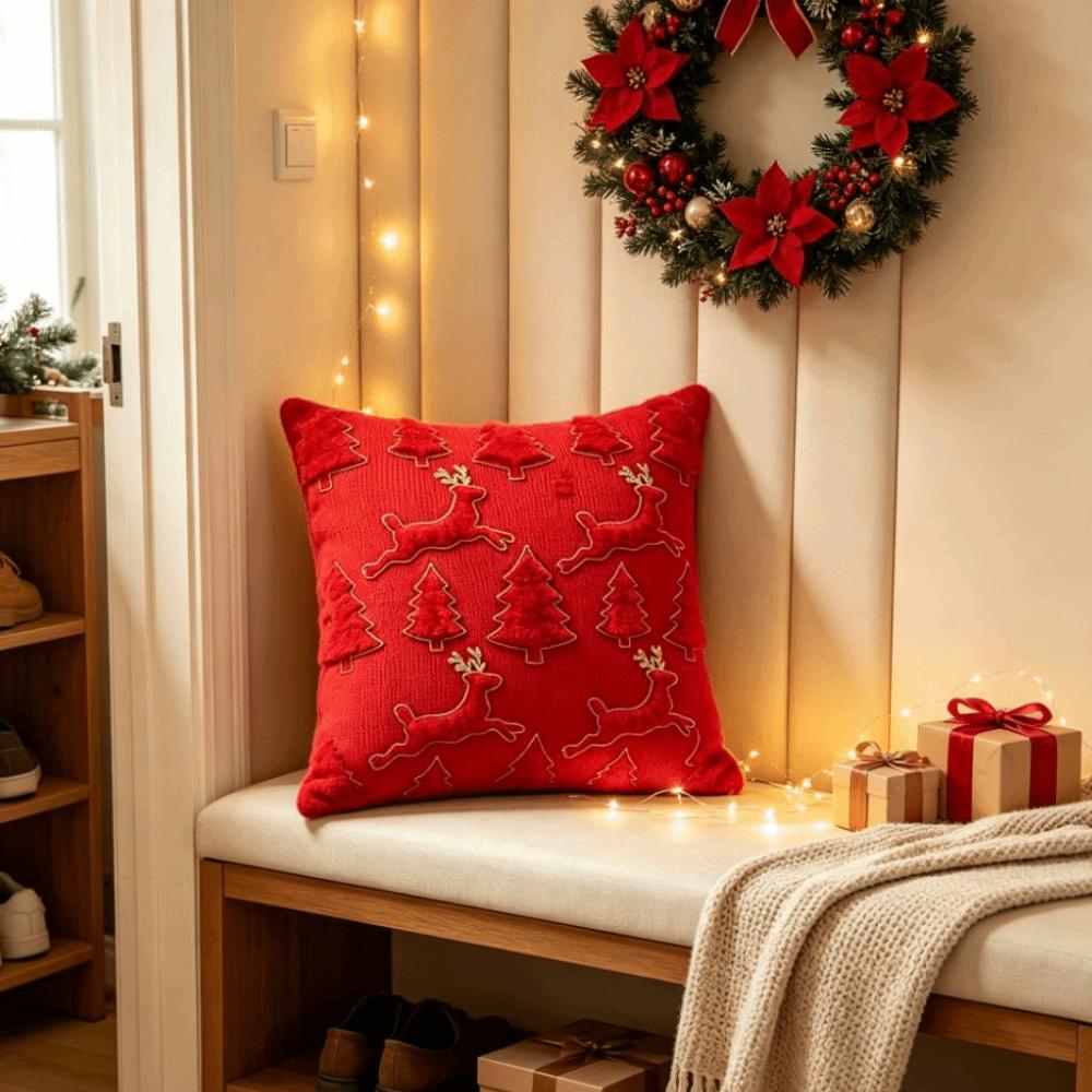 Soft Throw Pillow Cover Xmas Tree Decorative Cushion Cover Plush Cushion Cover Home Decor
