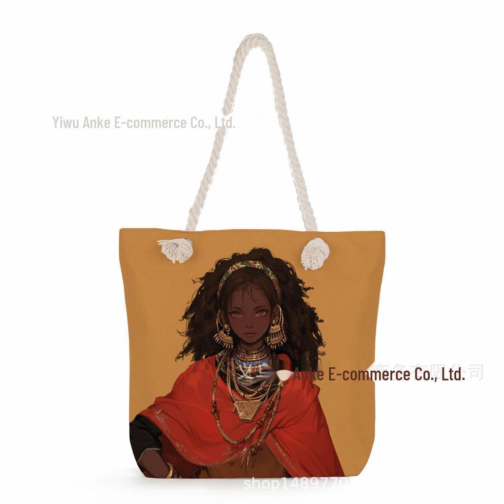 "Women's Lightweight Printed Handbags: Stylish Rope-Strap Shoulder Bags for a Versatile Beach Look"