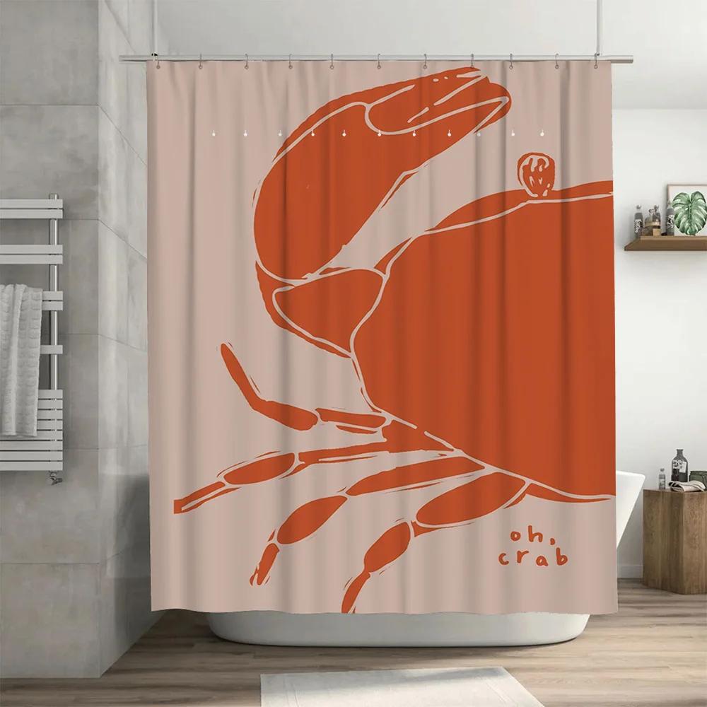 Red Crab Shower Curtain Waterproof Bath Decorative Bathroom Decor Modern Home Living Room Decoration Customizable Size Options A