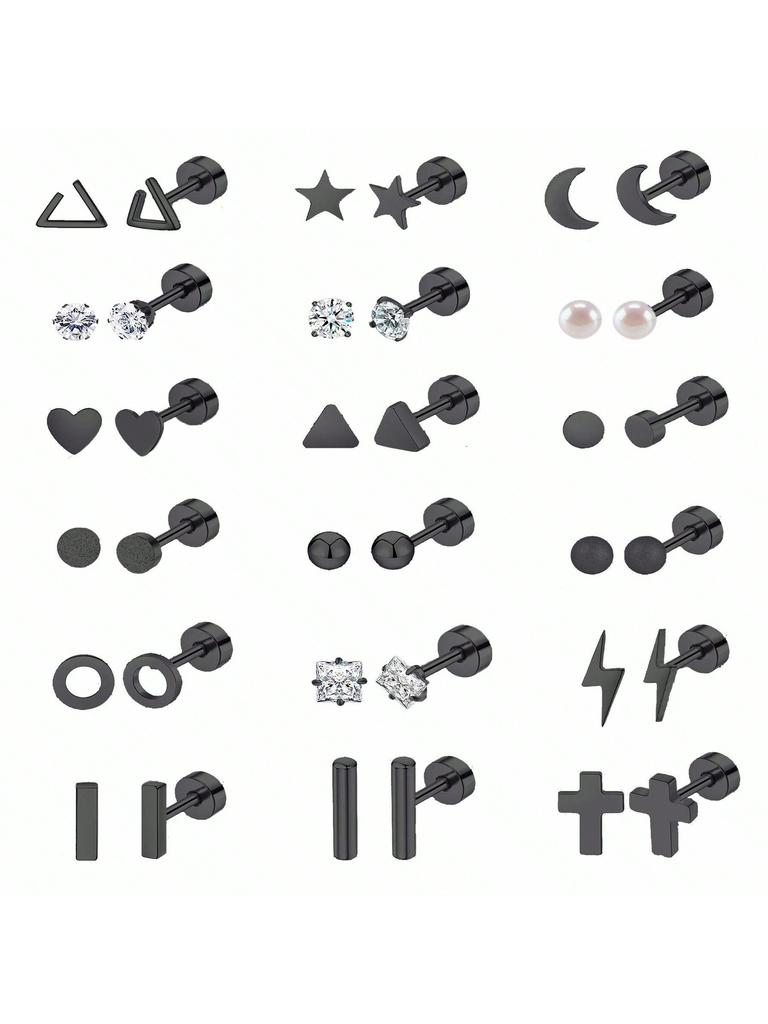 18 Pair Stainless Steel Flatback Stud Earring  Hypoallergenic Screwback Jewellery Flat Back Helix Jewelry for  Women Ladies