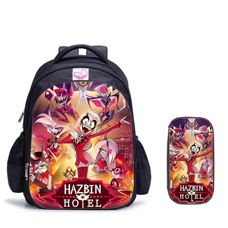 Happy Party Demon Character Two-Piece Set Spine Protection Decompression Shoulder Strap Large Capacity School Bag Pencil Case Combination