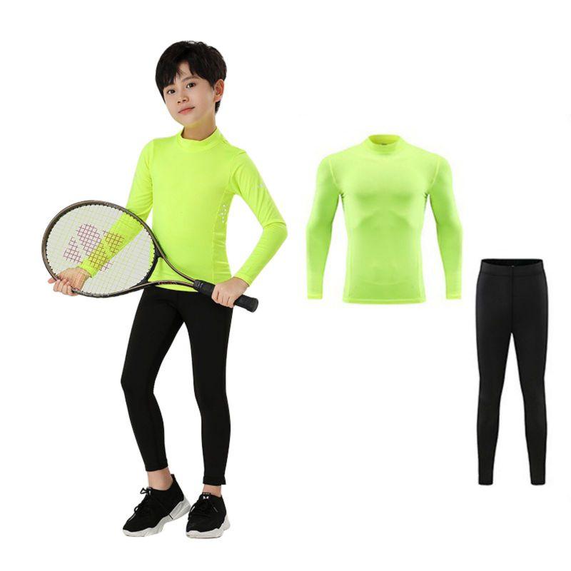 3-16 Years Kids Boys Quick Drying Breathable Elastic Sports Suit Sweatshirt Top and Tight Pants
