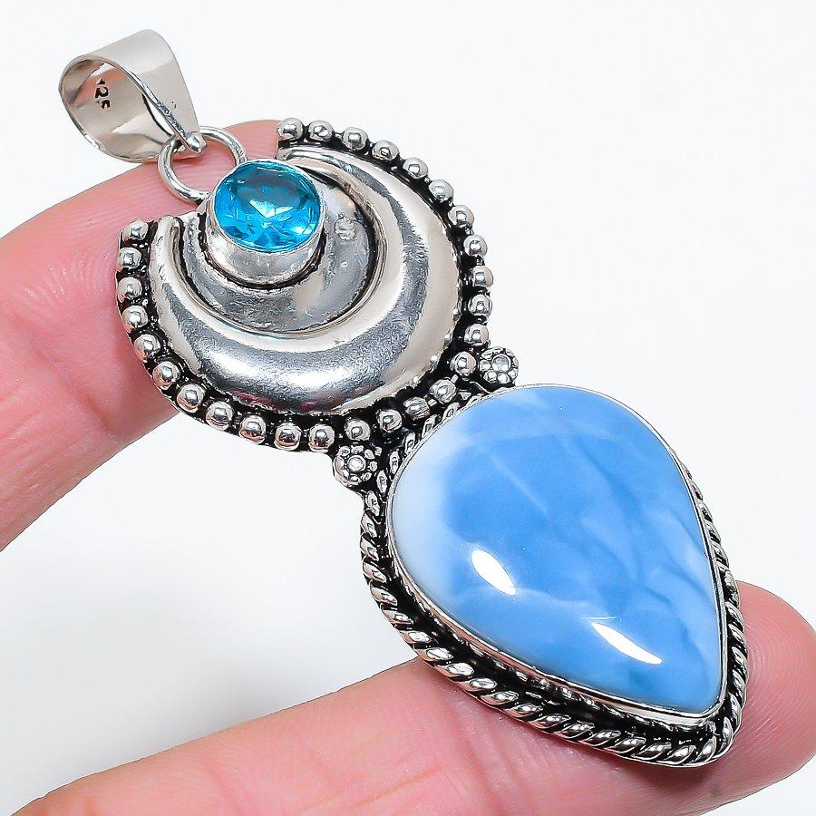 

Owyhee Opal, Blue Topaz Gemstone Handmade Ethnic Jewelry Pendant 2.88 SR-10619