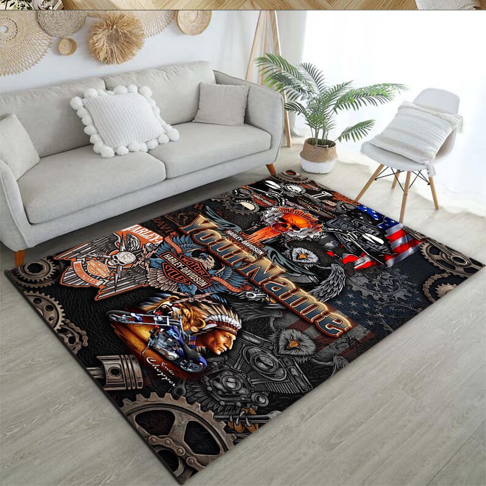 Harley-davidson Motorcycles Customizable Name Carpet Suitable for Game Room Living Rooms Study Room Dormitory Anti-slip Rug Decorate Offices