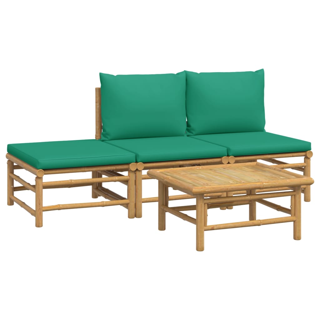 vidaXL 4-part. Garden Lounge Set with Green Cushions Bamboo