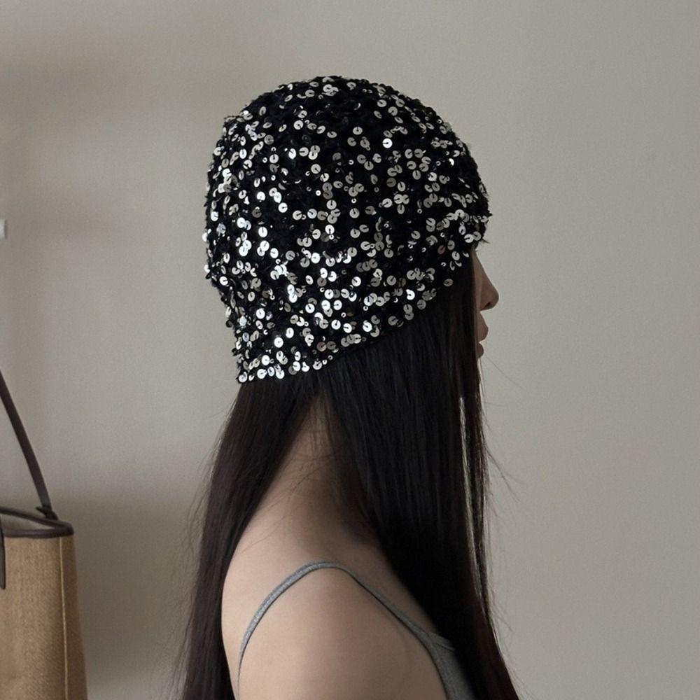 Hollow Sequin Bucket Hat Y2k Beanie Hats Retro Sequin Woven Cap  Spicy Girls