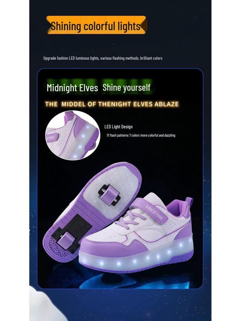 Rechargeable Double-Wheel Roller Skates with Flashing Lights for Kids
