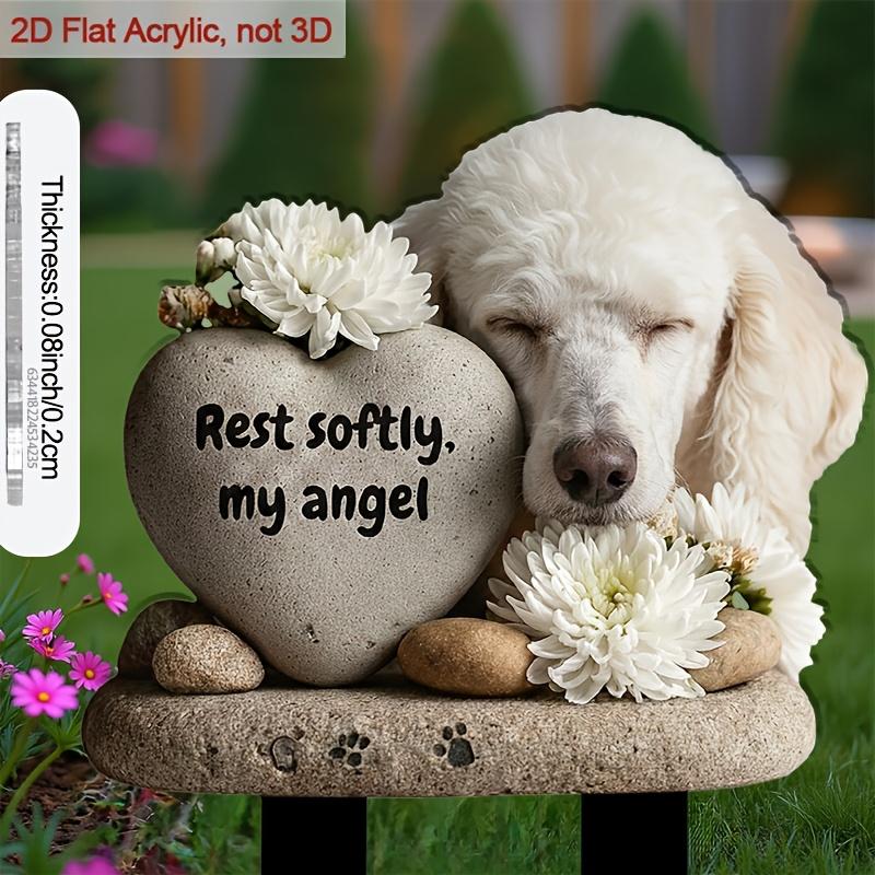 Acrylic Dog Memorial Plaque with Heart Stone Decor, 2D Flat Design for Garden & Small Dog Area, with Planter Ornament, Ideal Outdoor Yard Decoration
