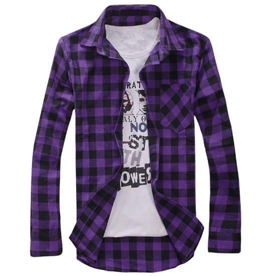 Camicia da Uomo Casual Slim Fit a Quadri con Bottoni Manica Lunga Collo a Revers Top