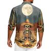 Men's Long Sleeve Cardigan with Halloween Print Casual Top
