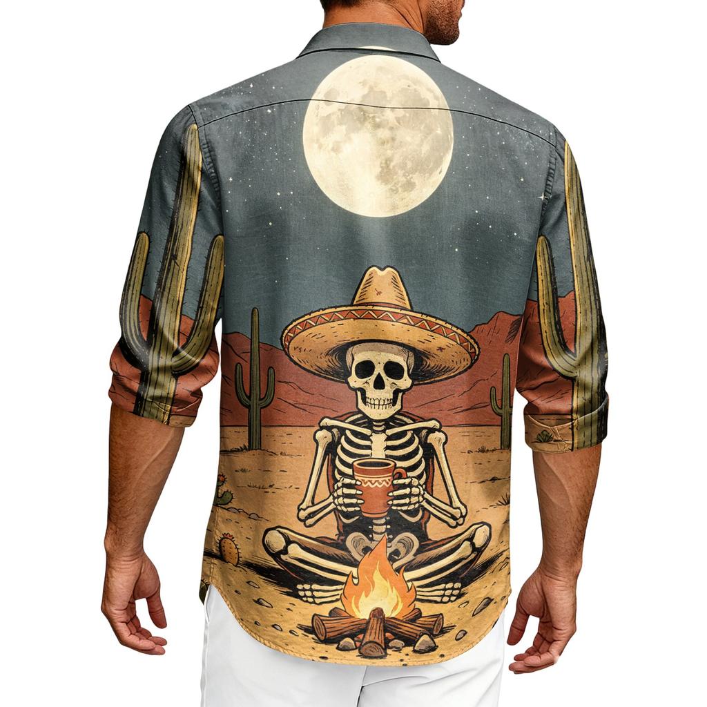 Men's Long Sleeve Cardigan with Halloween Print Casual Top