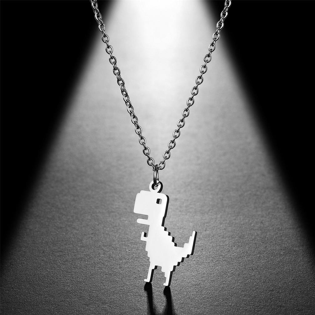 Colier Mosaic Dinosaure din Oțel Inoxidabil pentru Femei Băieți Choker Lanțuri Claviculă Bijuterii Animale Trendy Cadou