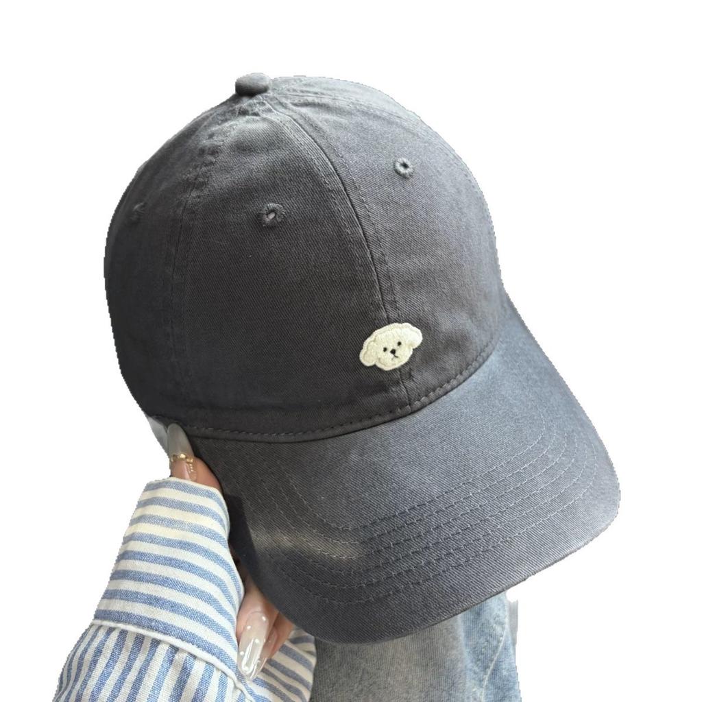 Fashion Hat Japanese retro puppy embroidered baseball cap female travel wide brim couple versatile face small cap shade sun protection