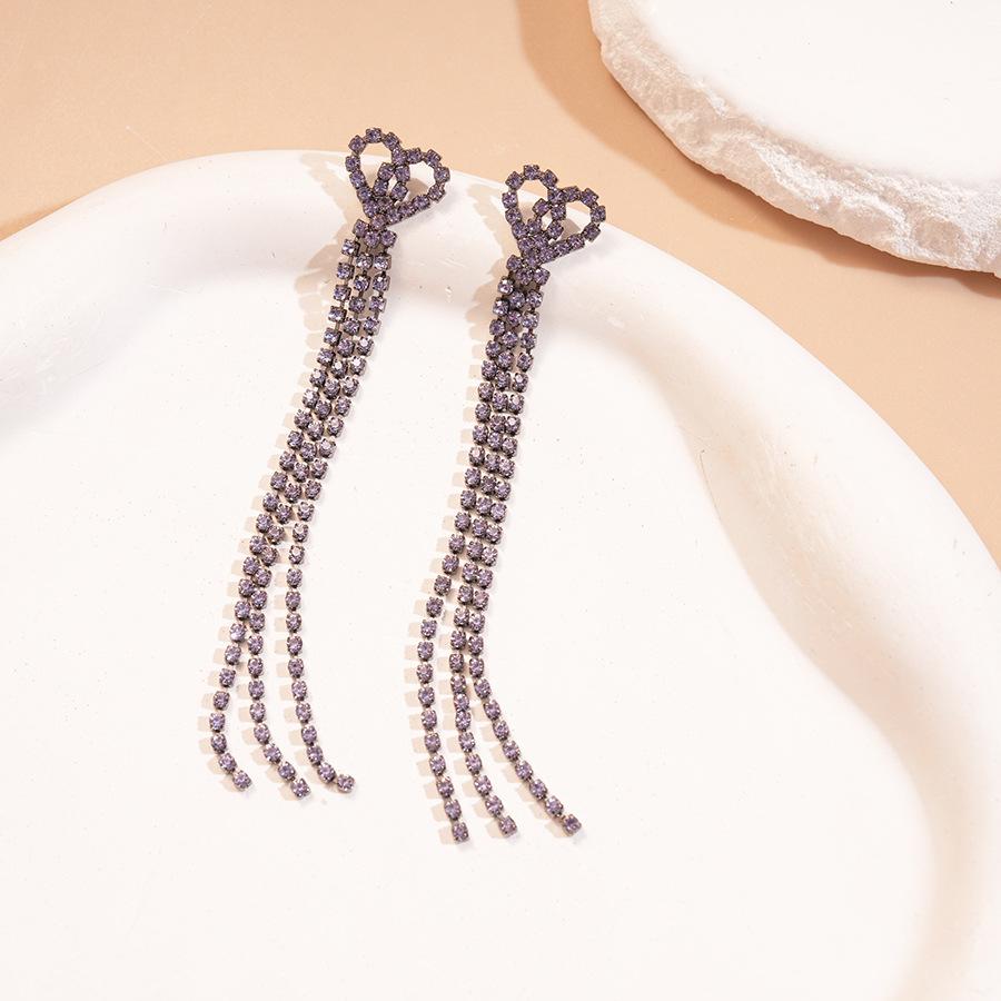 Diamond Geometric Purple Tassel Silver Needle Earrings Personalized Elegant Earrings
