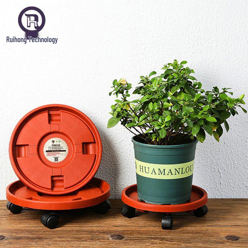 Large Round Flower Pot Base with Casters - Thickened Mobile Plant Tray