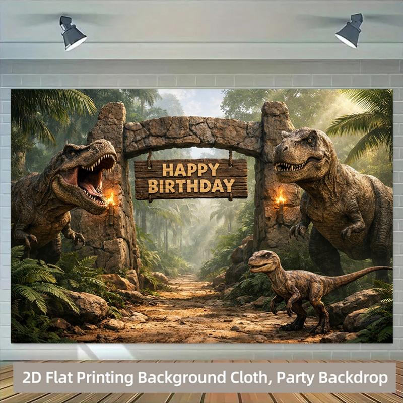 1 Stück 2D Hintergrundstoff Polyester-Hintergrundstoff für eine Geburtstagsparty in einer Dinosaurier-Dschungel-Geburtstagsparty-Banner
