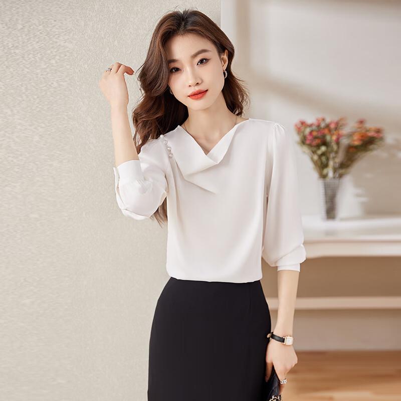 Women's Elegant V-Neck Long Sleeve Chiffon Blouse