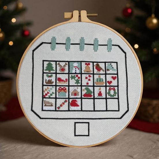 Christmas Advent Calendar Cross Stitch Kit DIY Countdown Embroidery Set with 24 Days Patterns Creative Holiday Gift for Beginners