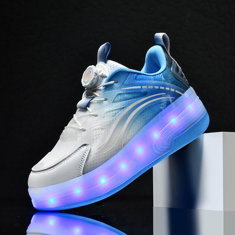 Runaway shoes girls shoes cute pink princess double wheel children's sneakers boys summer breathable flashing light roller skates