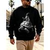 Men'S Graphic Print Crew Neck Sweatshirt With Wizard Riding Tortoise Illustration, Loose Fit, For Streetwear And Outdoor Wear.
