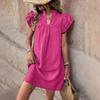 Summer Style Loose Straight Dress - Casual Vacation Stand Collar Solid Color European and American Fashion