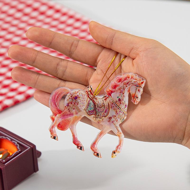 2D Acrylic Horse Year Zodiac Hanging Pendant Christmas Tree Ornaments Lucky Decorative Bag Car Pendants Charms on The Phone