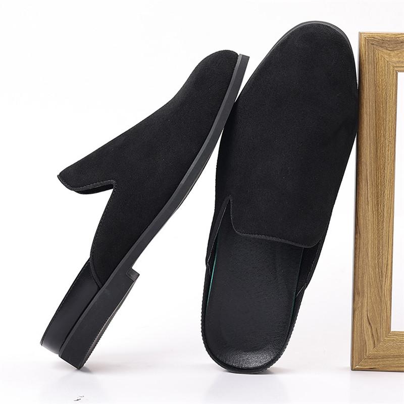 Designer New Men Black BLUE Half Slippers Shoes Casual Suede Pu Leather Mules Moccasins Breathable Loafers Zapatos Hombre