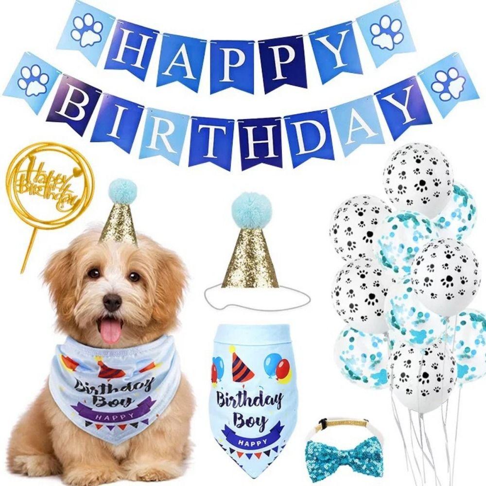 Dog Sequins Hat Pet Birthday Decorations Set Creative Dog Birthday Triangle Scarf  for Dogs Cats