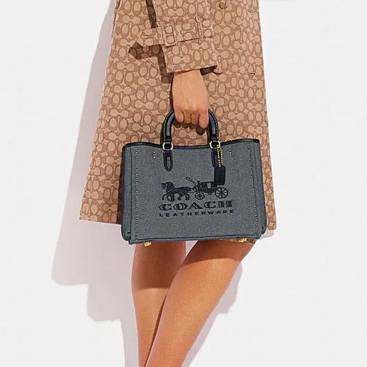 Nuova Borsa Tote in Tessuto COACH, Borsa Shopping, Borsa a Mano Monospalla Grande da Donna Blu Scuro CJ811-B4BHP