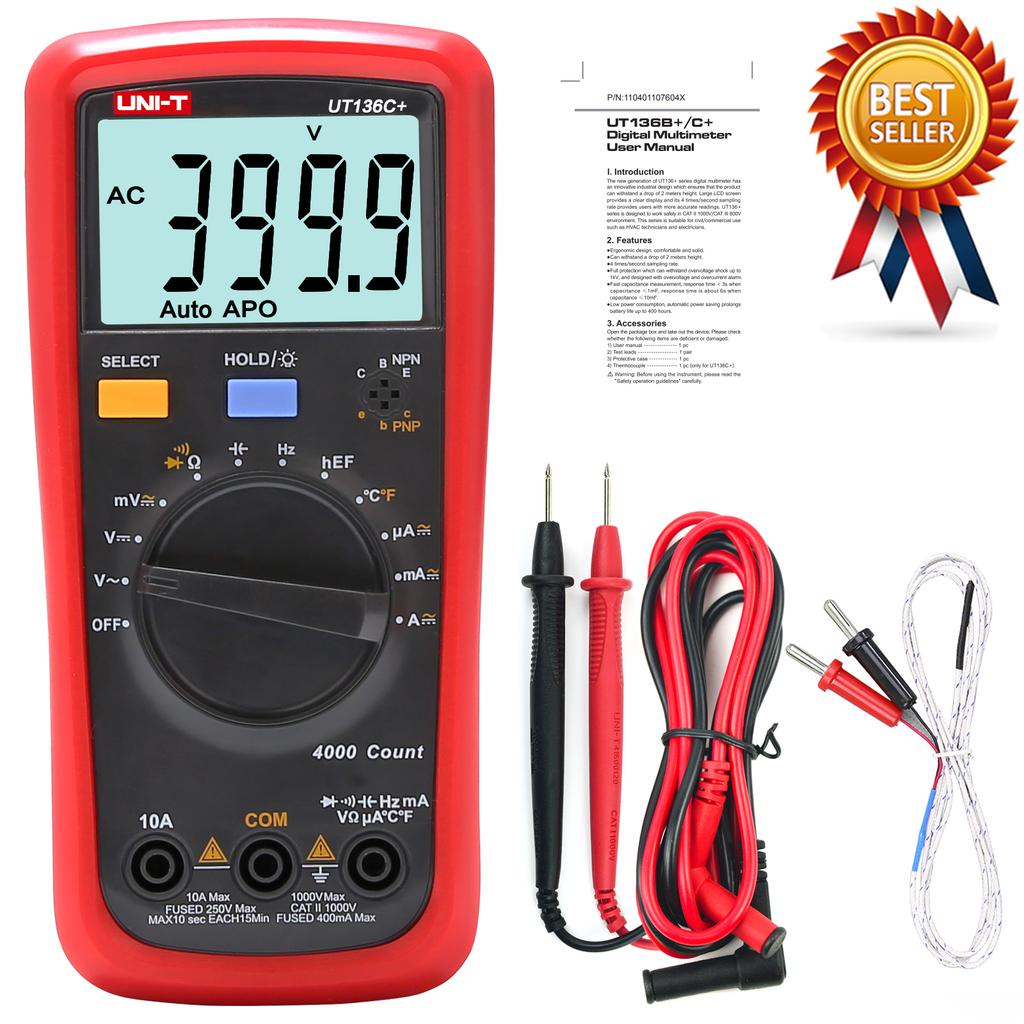 UNI-T UT136C+ Multimeter Digital multimeter tester AC DC Voltmeter Ammeter Ohm capacitance HFE Diode/transistor tester