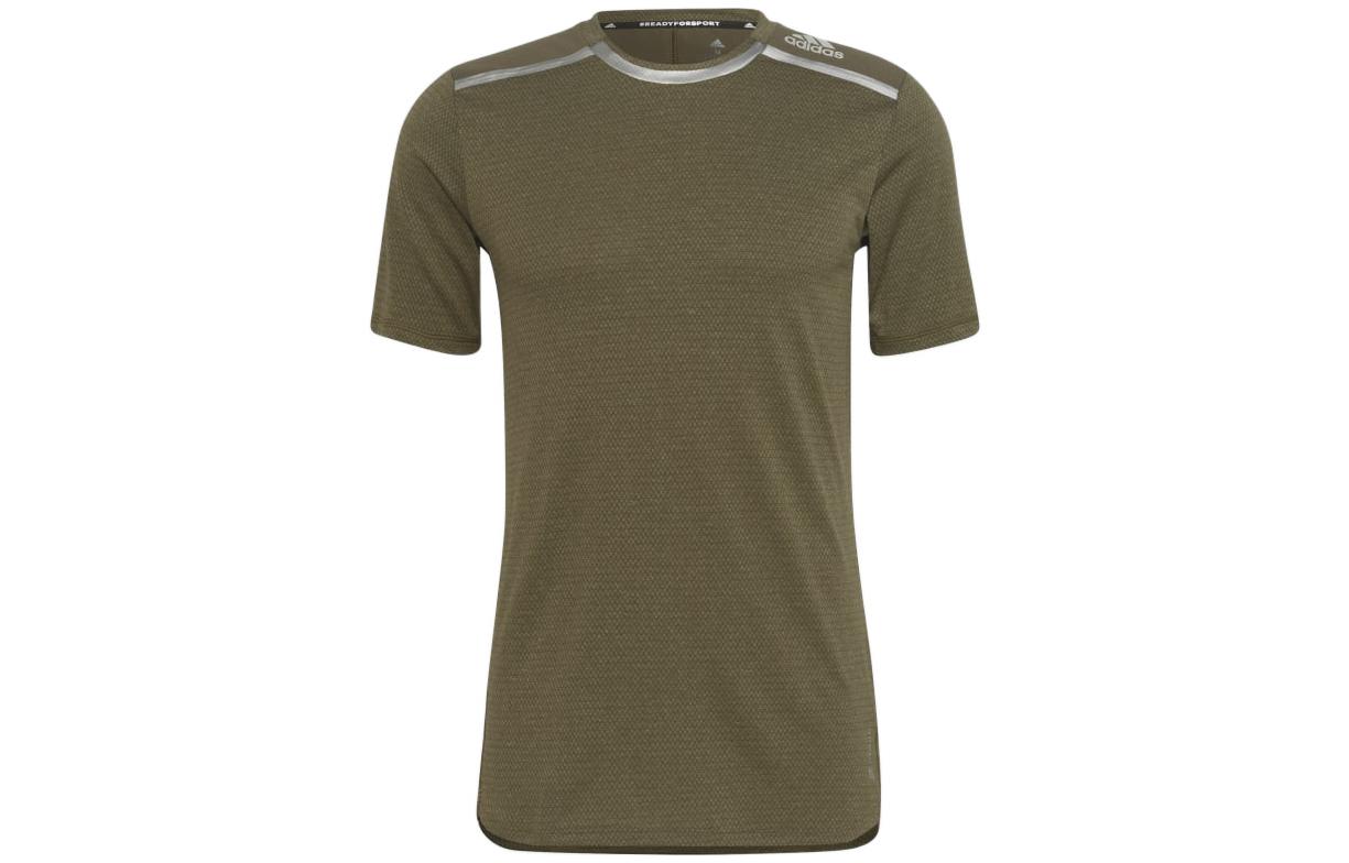 Adidas T Shirts Men s Olive Green Crew Neck Moderate Straight Fit HE5443 M