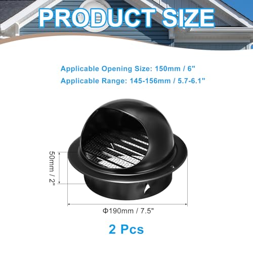 PATIKIL 150mm Round Louver with Mesh, 201 Stainless Steel Air Vent Cover, Natural Ventilation, Home Renovation, Bathroom, Kitchen, Wall-Mounted, Black