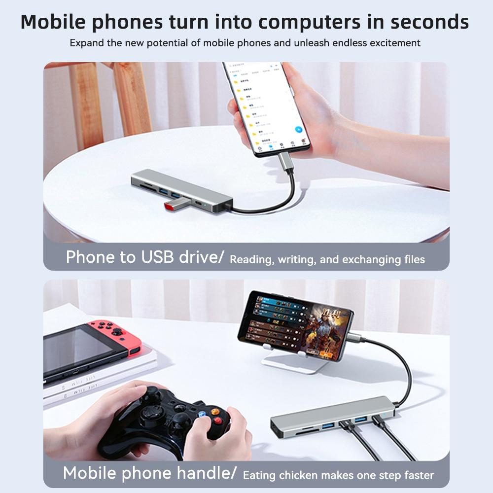 USB C Hub 7 In 1 Type C To HDMI With SD TF Cards Reader PD 100W Power 4K 60hz HDMI Docking Station 2-USB 2.0 for Laptop PC Macbook