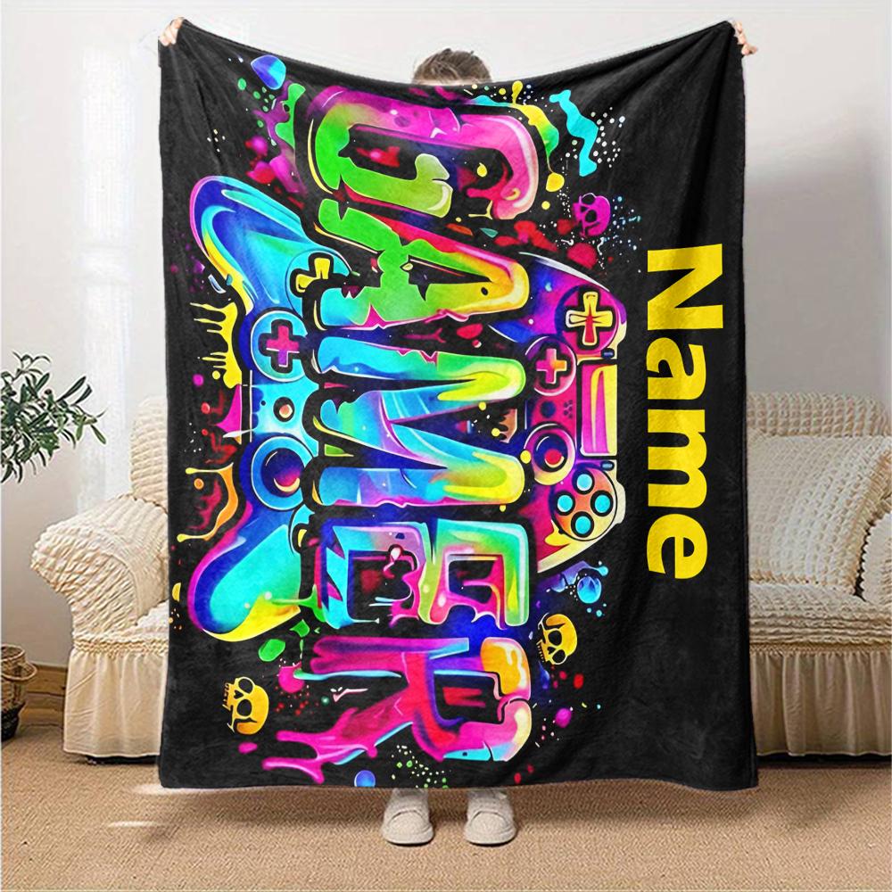 Custom Name Game Controller Theme Printed Blanket - Perfect for Couch, Bed, Travel & Outdoor Use | Machine Washable, Cozy & Durable.