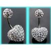 White Crystal Heart Belly Button Piercing Jewel Steel Crystal Ball 10mm Rod