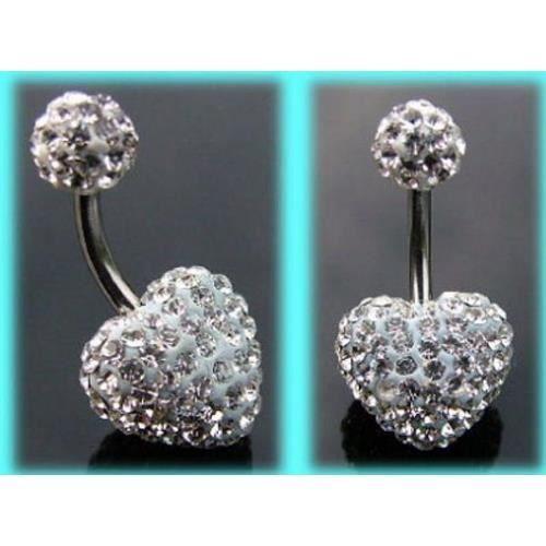 Bauchnabelpiercing-Juwel, Herz aus weißem Kristall, Kristallkugel aus Stahl, Stab 10 mm