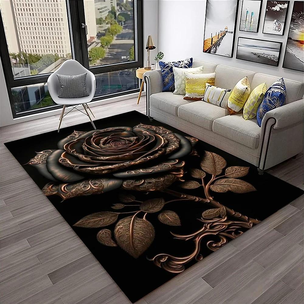 Nordic Love Rose Flowers Daisy  Carpet Rug for Home Living Room Bedroom Sofa Doormat Decor,kids Play Area Rug Non-slip Floor Mat