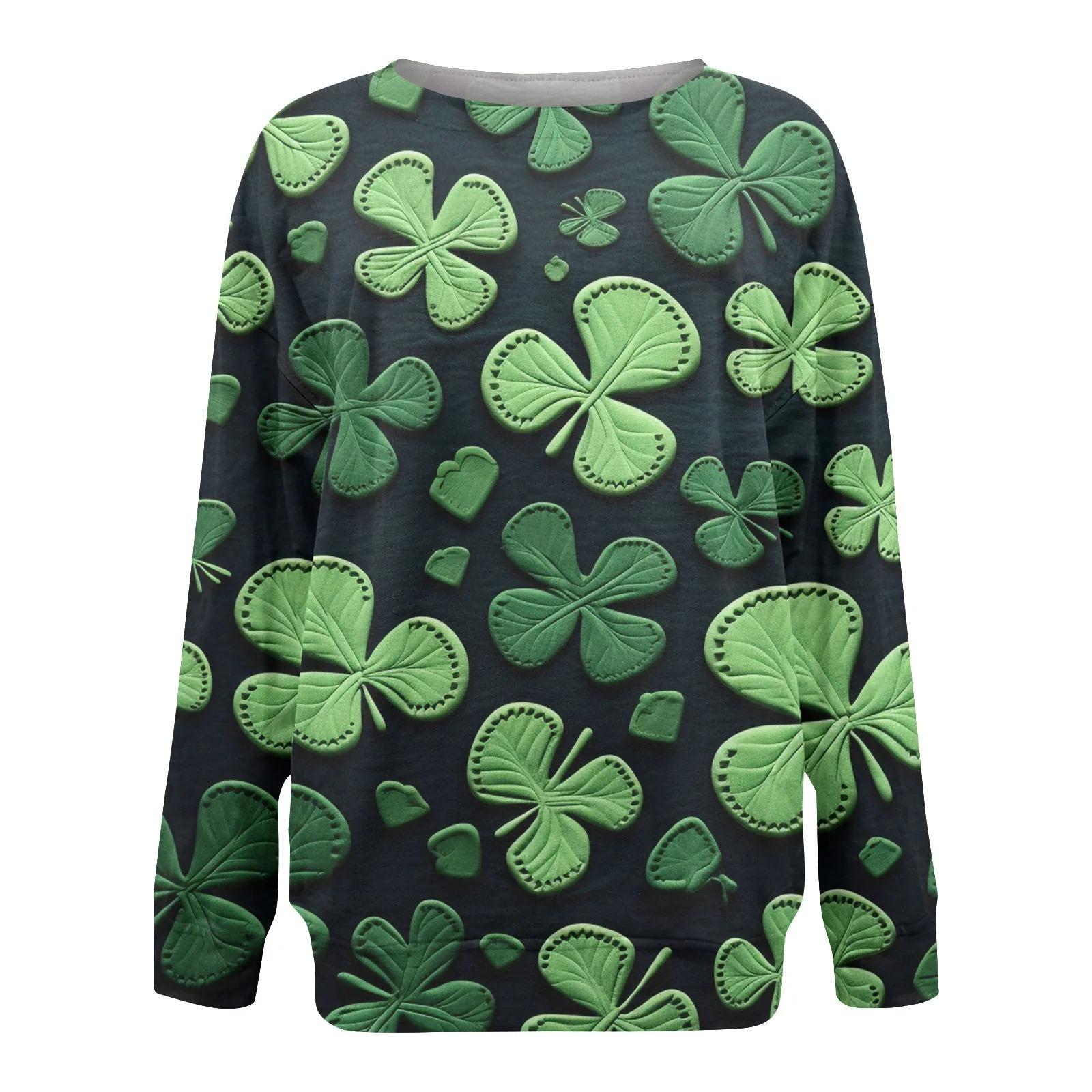 

Жіноча футболка з принтом конюшини, жіноча модна футболка з круглим вирізом, топи з довгим рукавом, футболки, топи до Дня Святого Патрика для жінок 4XL