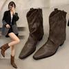 Spring and Autumn New Retro Windproof Long tube Boots with Thick Heels Riveted Pants Versatile Pointed Boots