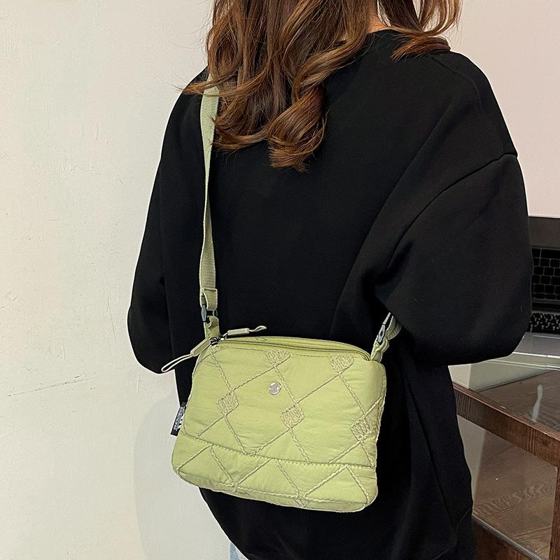  Winter Women's Space Cotton Rhombus Pattern Lightweight Casual Large Capacity Crossbody Shoulder Bag