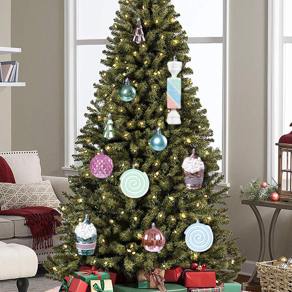 48pcs Macaron Christmas Large Size Colorful Holiday Birthday Electroplating Painting Hanging Ornaments