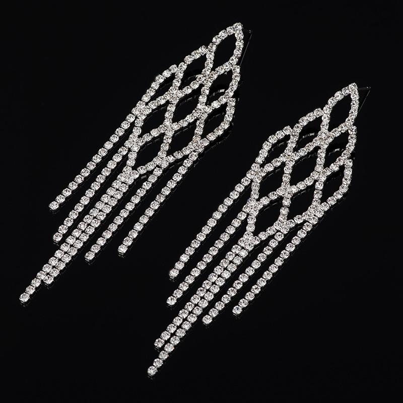 Cross-Border Sold Jewelry Rhinestone Tassel Earrings Elegant Ear Studs Temperament Silvering Long E511