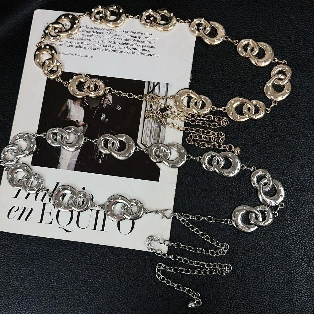 Elegant Metal Circular Ring Waist Chain Gold/Silver Dress Belt Chain Bohemian Body Chain  Women