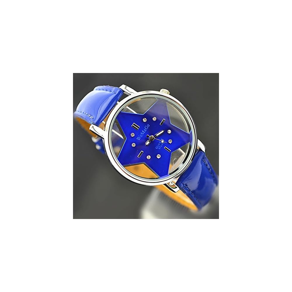 ZooooM Star Design Analog Quartz Watch Blue with Faux Leather Band for Men and Women
