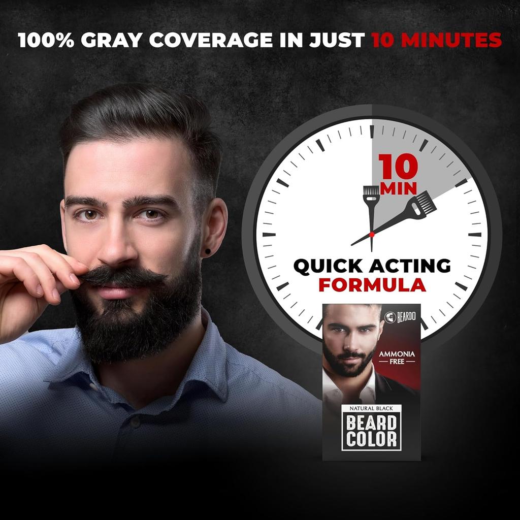 Beardo Beard Color For Men Natural Black 60 ml Long Lasting No Ammonia Easy Apply No Stain Beard Hair Dye Skin Friendly