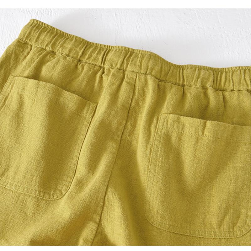 Summer Fashion Men's Shorts Youth Beach Baggy Short Pants Casual Solid Color Thin Cotton Linen Elastic Waist Shorts Breathable