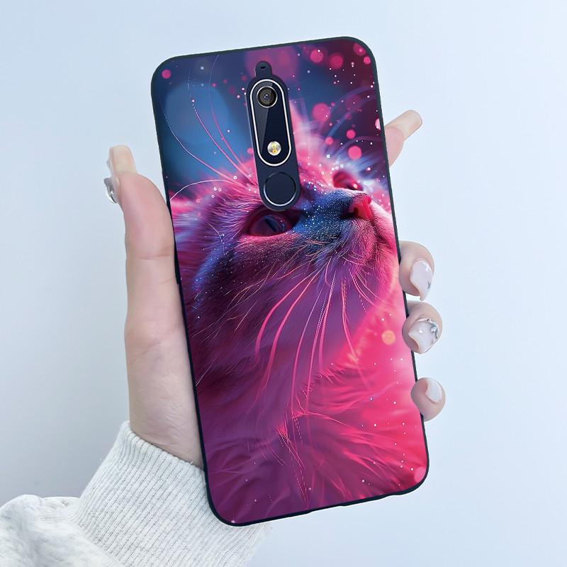 Custodia carina per Nokia 5.1/Nokia 5.1 Plus/Nokia X5/Nokia 5 Cover Shell Stampata Cover Protettiva Silicone Morbido Cartone Animato Nera